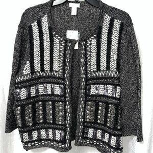 Chico's Geneva Glitz Cardigan Embellished Metallic Black Sweater Size 3 / L NWT